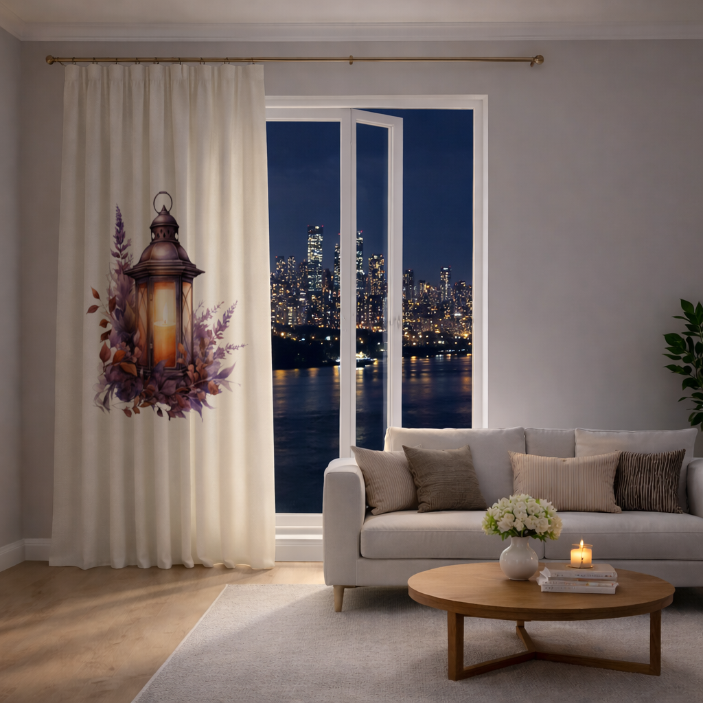 Lavanta ve Güz Yapraklı Antika Fener Fon Perde