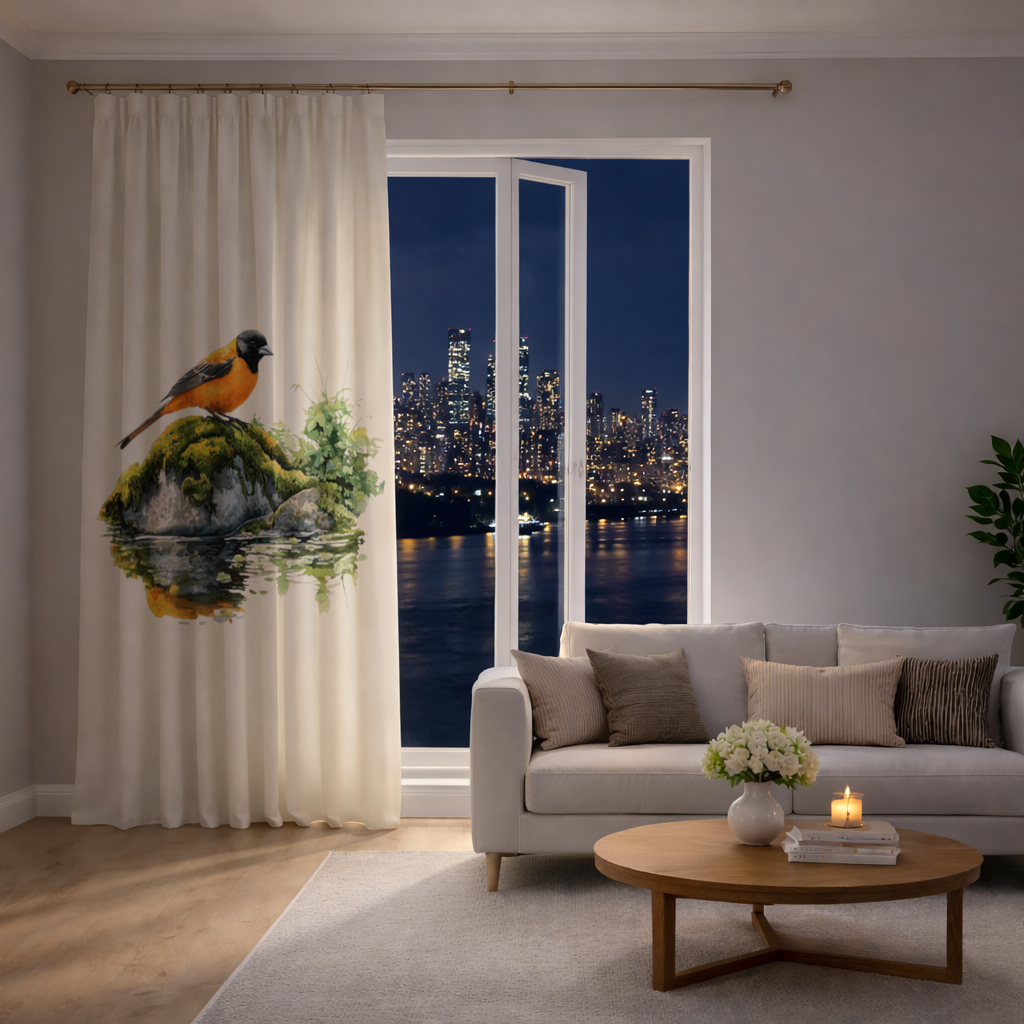 Turuncu Siyah Baltimore Oriole Kuşu Fon Perde