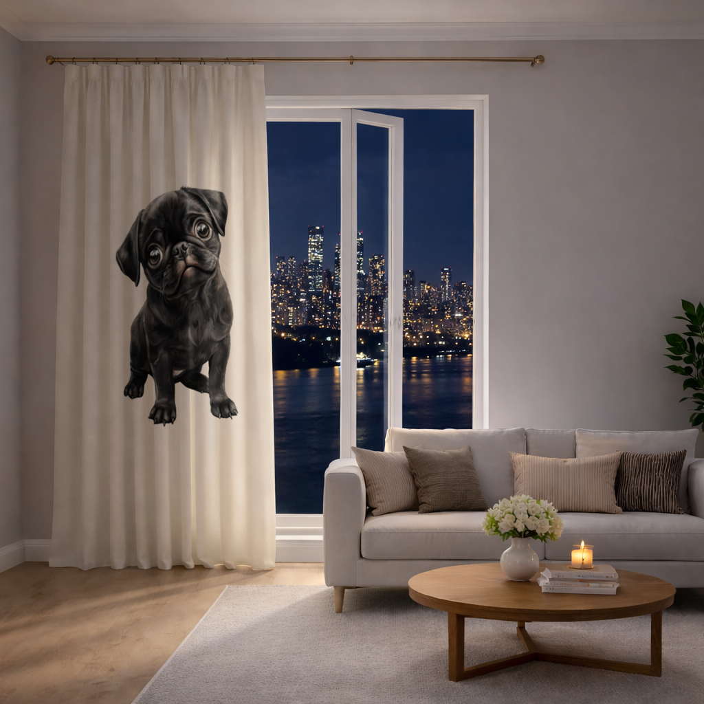 Masum Bakışlı Siyah Pug Yavrusu Fon Perde