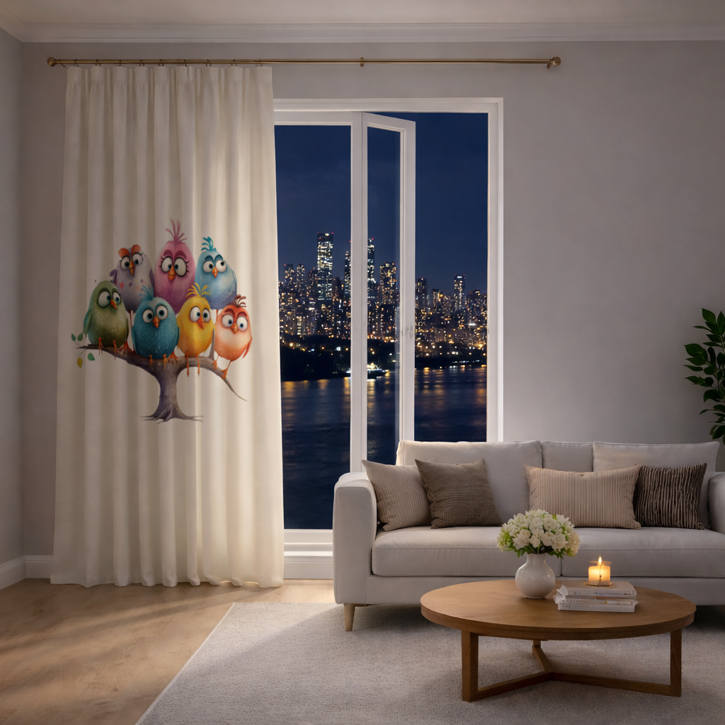 Whimsical Colorful Birds on Branch 