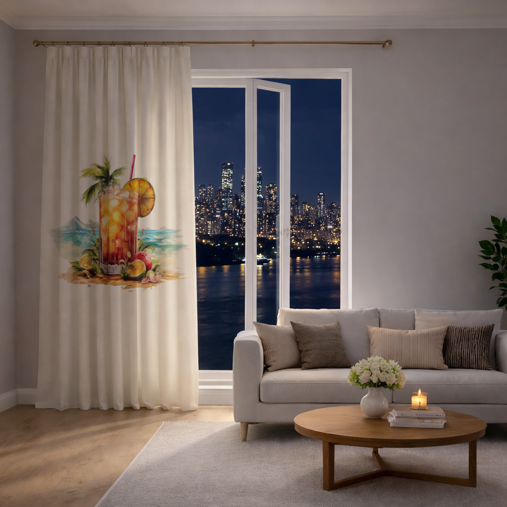 Egzotik Tropikal Sahilde Buzlu Meyveli İçecek Fon Perde