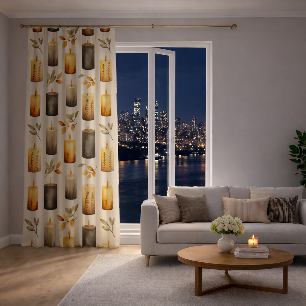 Warm Neutral Autumn Candles and Leaves 
