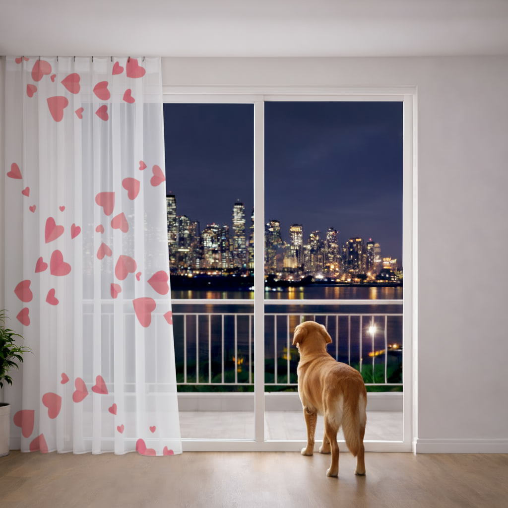 Red Hearts Frame Design Sheer Curtain