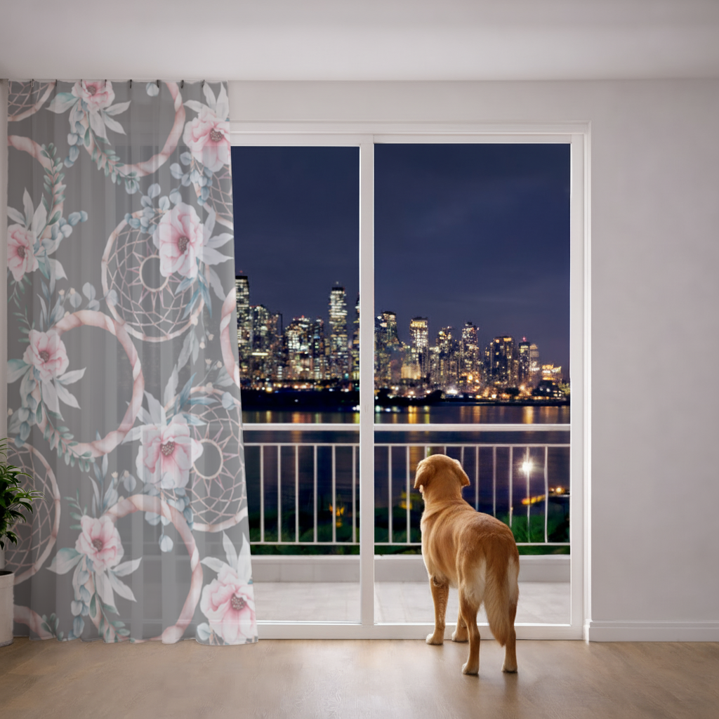Boho Floral Dreamcatcher Pattern Sheer Curtain