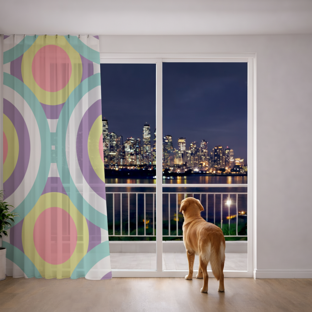 Colorful Geometric Circle Pattern Sheer Curtain