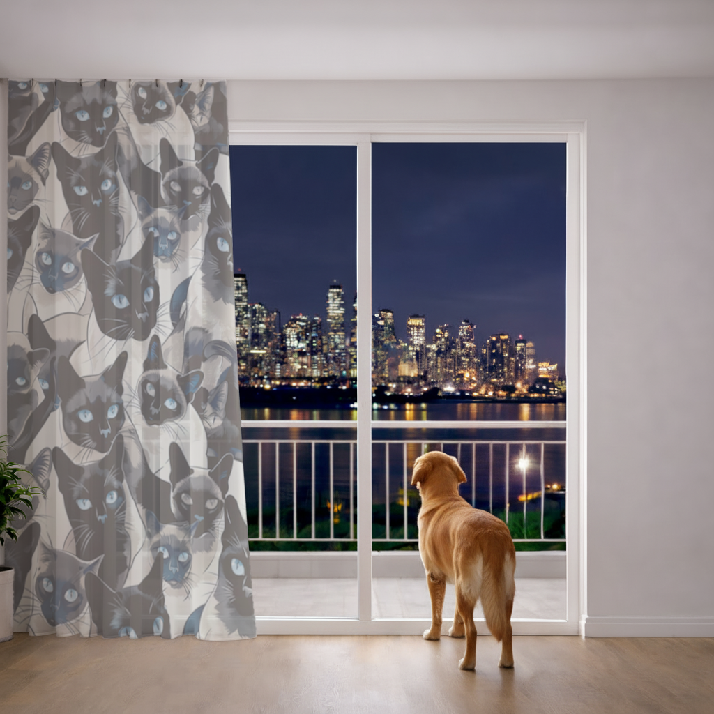 Blue Eyed Siamese Cat Elegant Illustration Pattern 