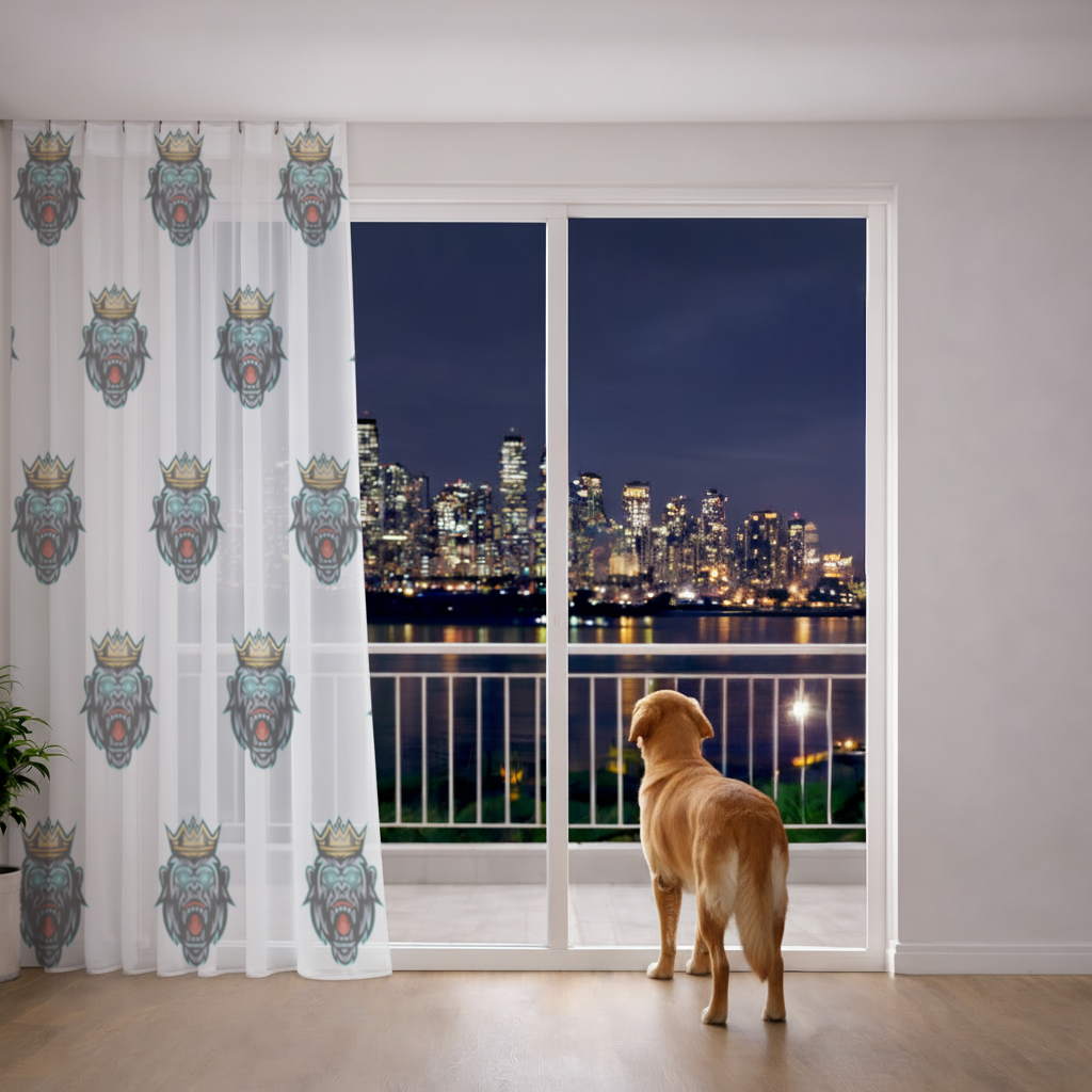 Angry Gorilla King with Crown Graphic - Neon Mascot Design Sheer Curtain