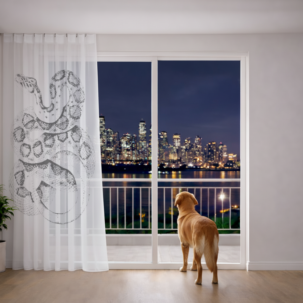 Detailed Vintage Rattlesnake Illustration Sheer Curtain