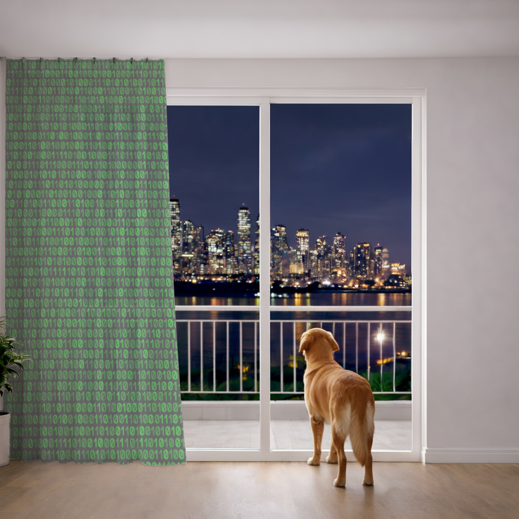Matrix Style Digital Binary Code Background Sheer Curtain