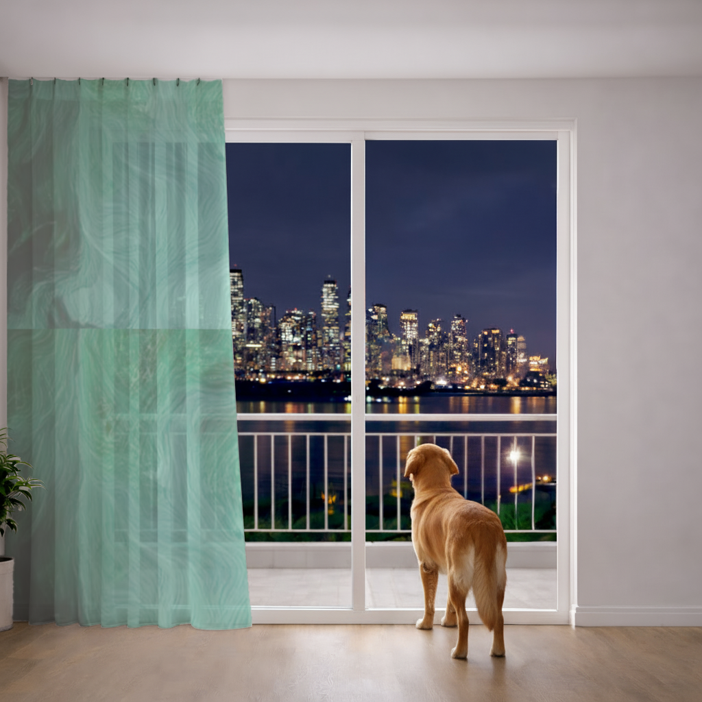 Yeşil ve siyah ebru. Tül Perde