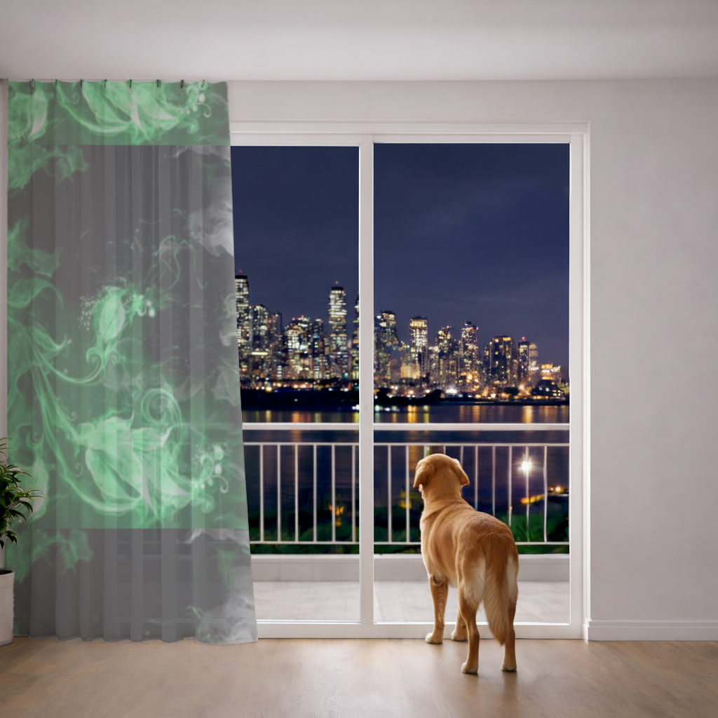 Green and black smokes Sheer Curtain