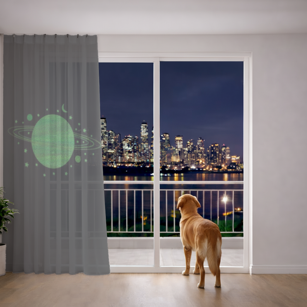 Yeşil parlak gezegenler Tül Perde