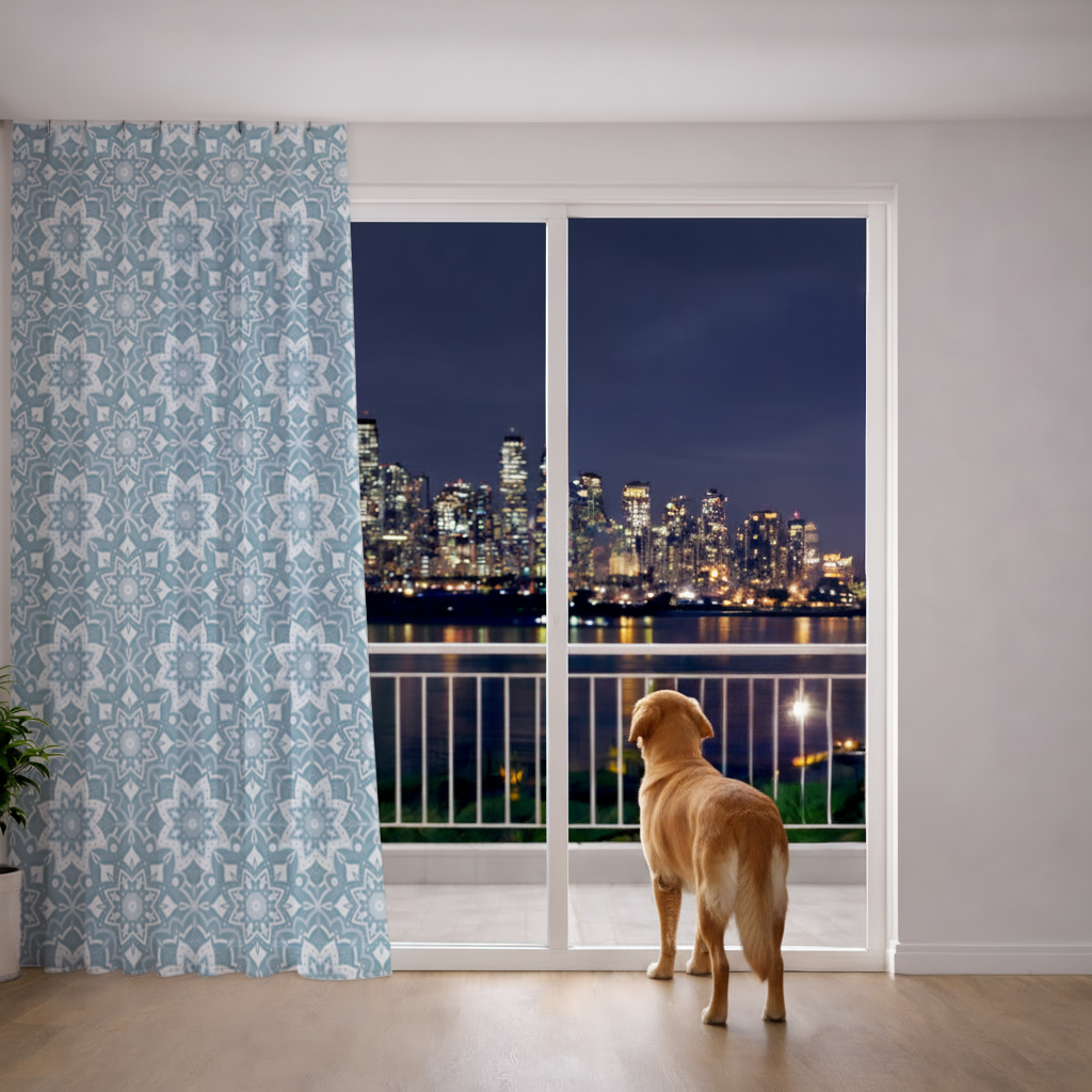 Elegant Blue Mandala Pattern Sheer Curtain