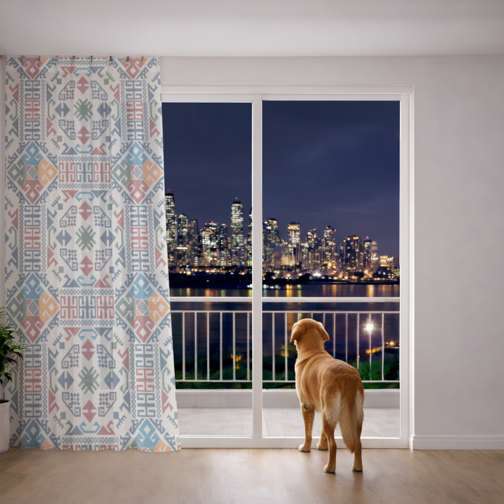 Multicolor Ethnic Geometric Motif Sheer Curtain