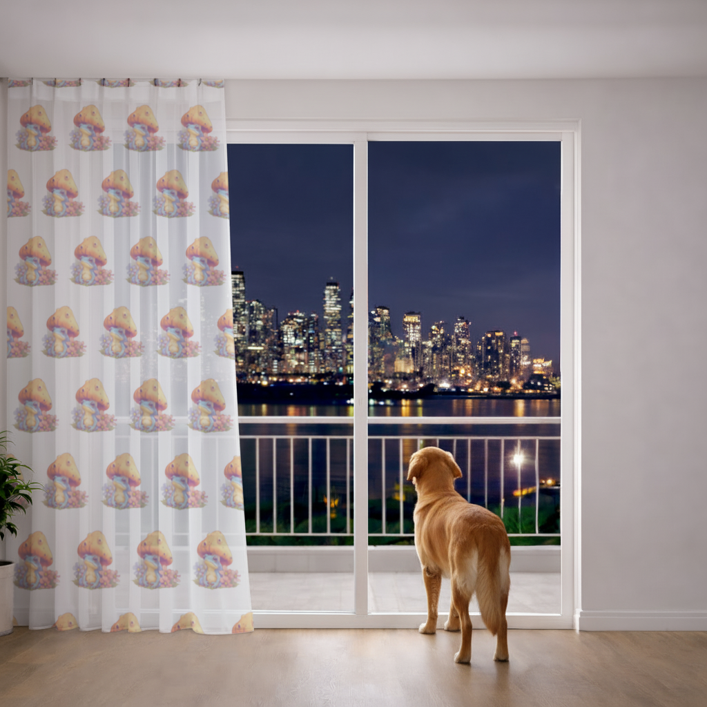 Mavi Kurbağa ve Turuncu Mantar Altında Huzur Tül Perde