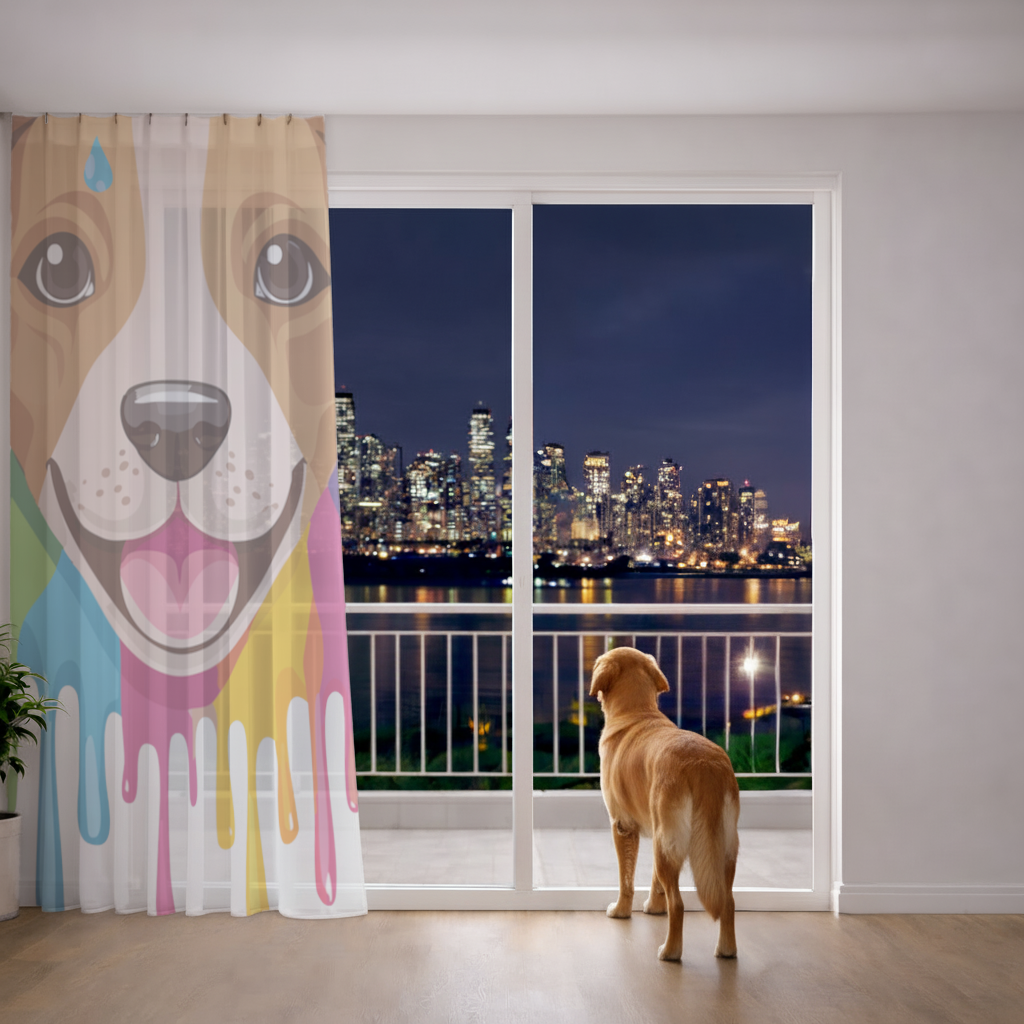 Happy Dog with Colorful Paint Drips 