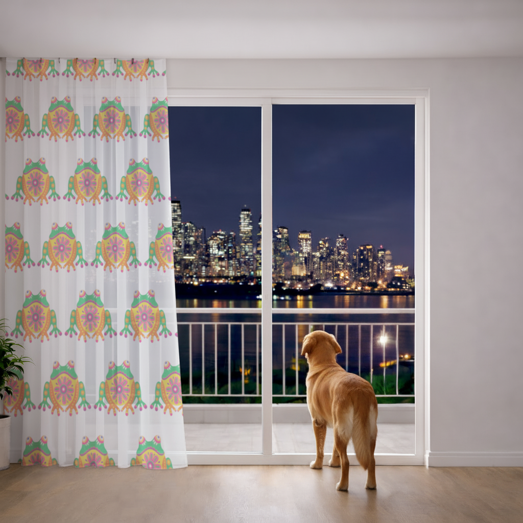 Mexican Alebrije Frog Sheer Curtain