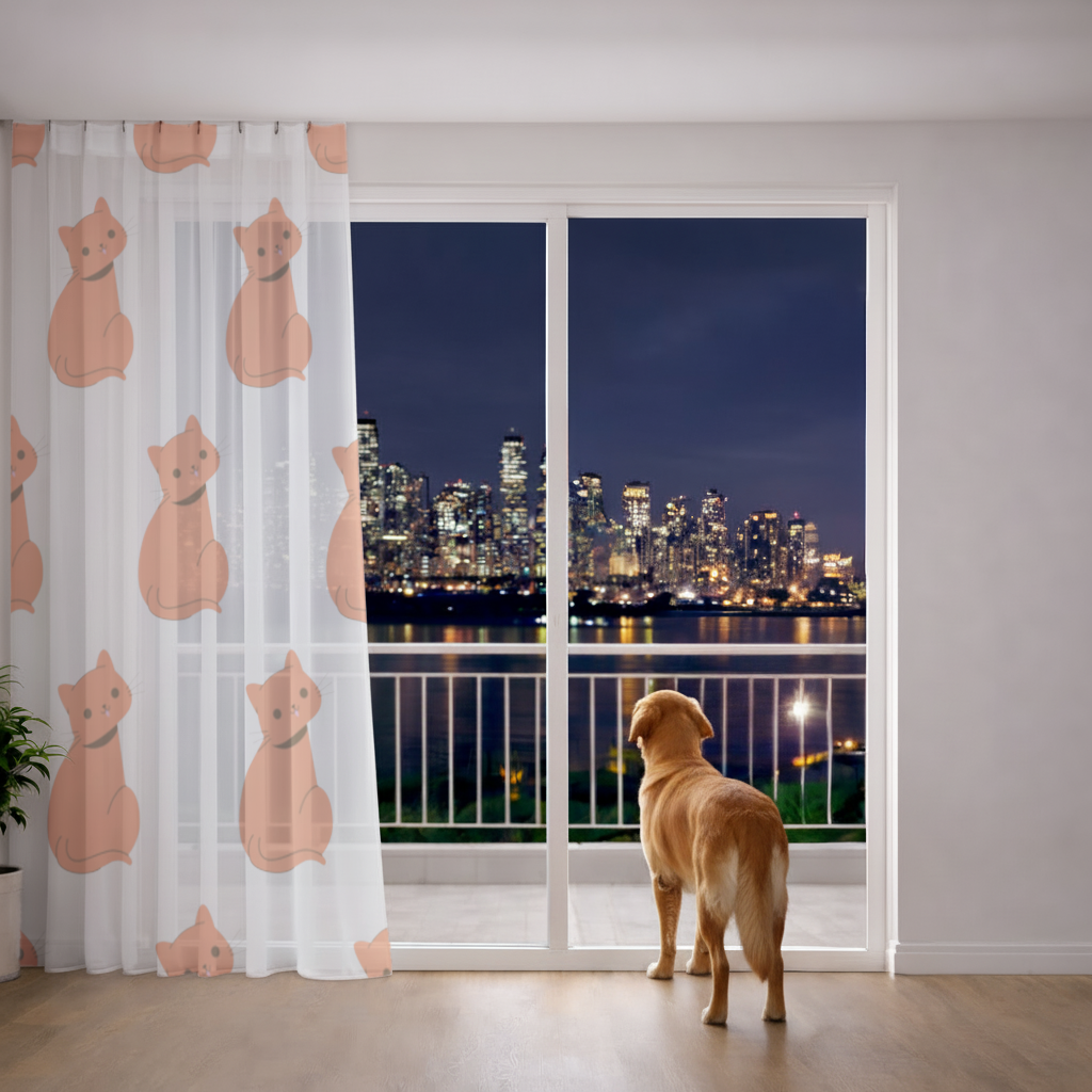 Kawaii Orange Cat Blep Sheer Curtain