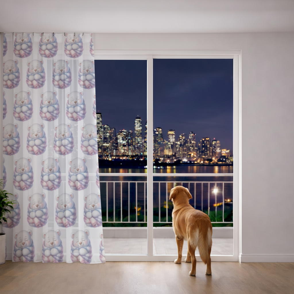 Cozy Sleepy Polar Bear Cub Sheer Curtain