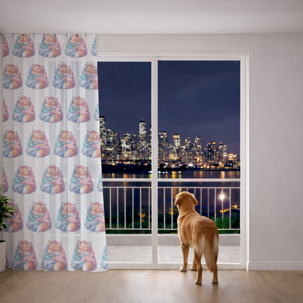Sleeping Fox Knitted Blanket Sheer Curtain