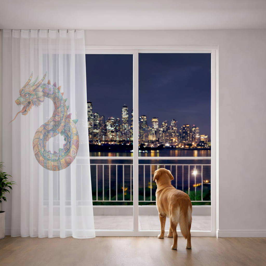 Colorful Mosaic Chinese Dragon Sheer Curtain