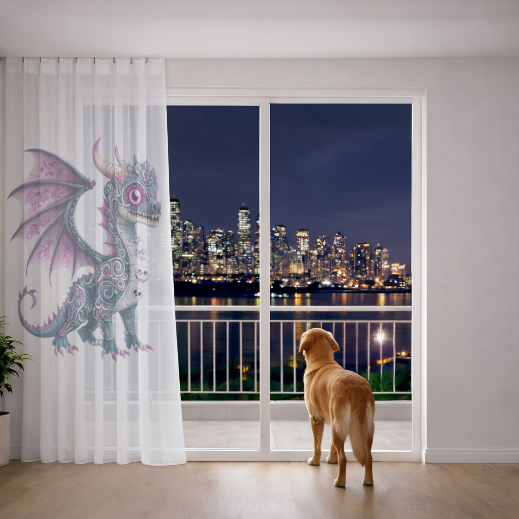 Purple Sugar Skull Dragon Sheer Curtain
