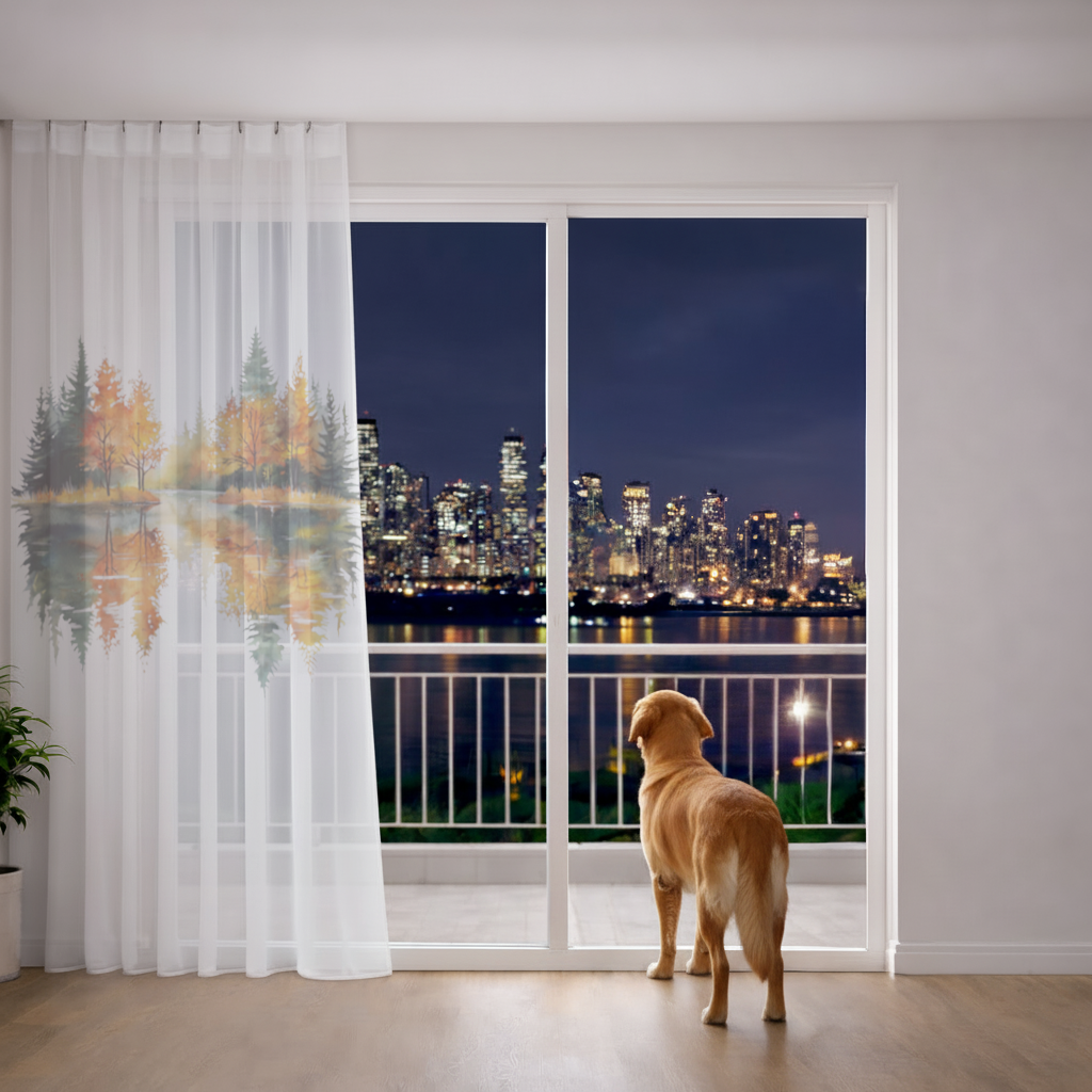 Autumn Forest Lake Reflection Sheer Curtain