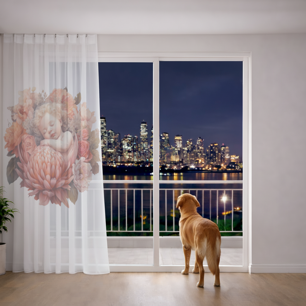 Ethereal Cottagecore Sleeping Baby Sheer Curtain