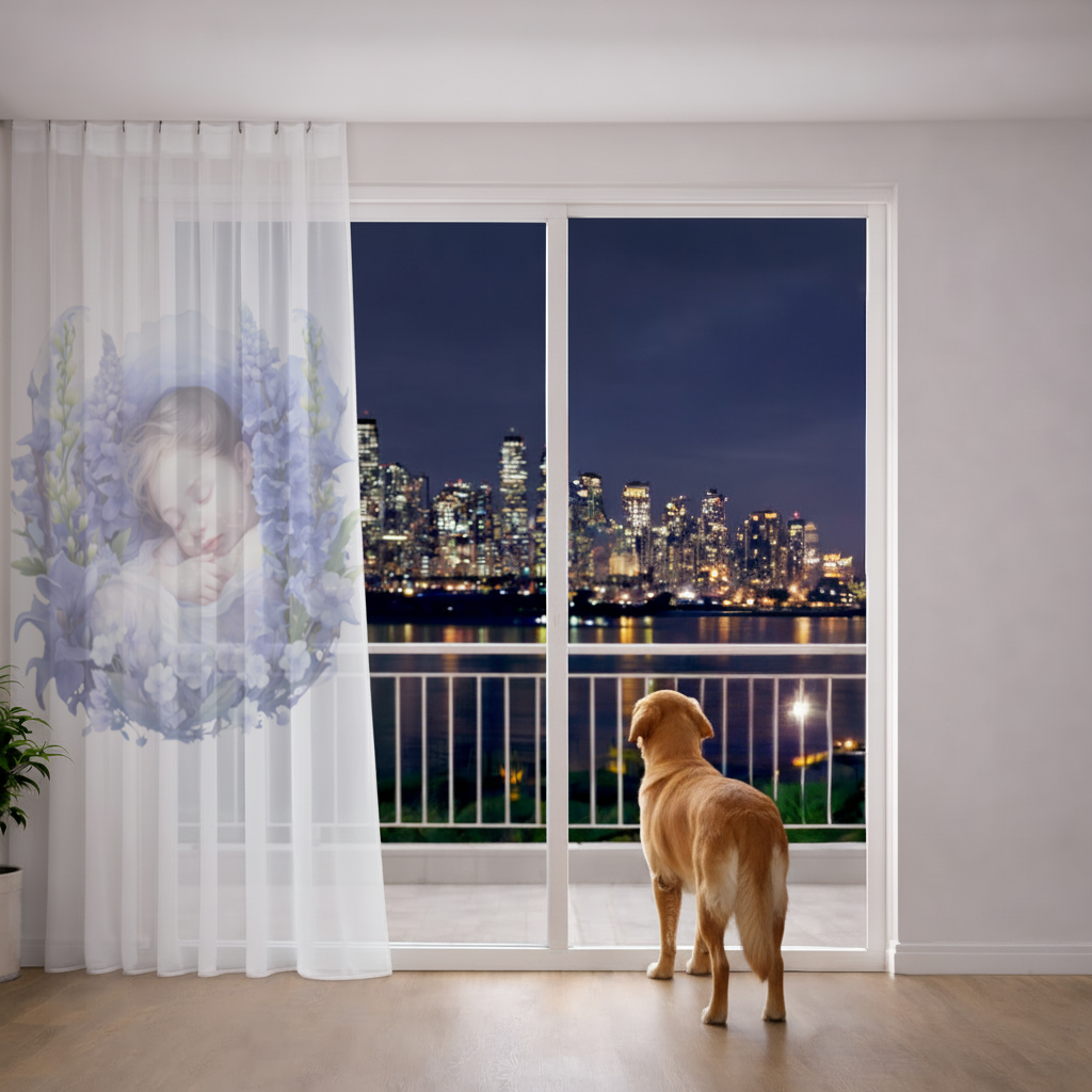 Sleeping Baby Blue Larkspur Sheer Curtain