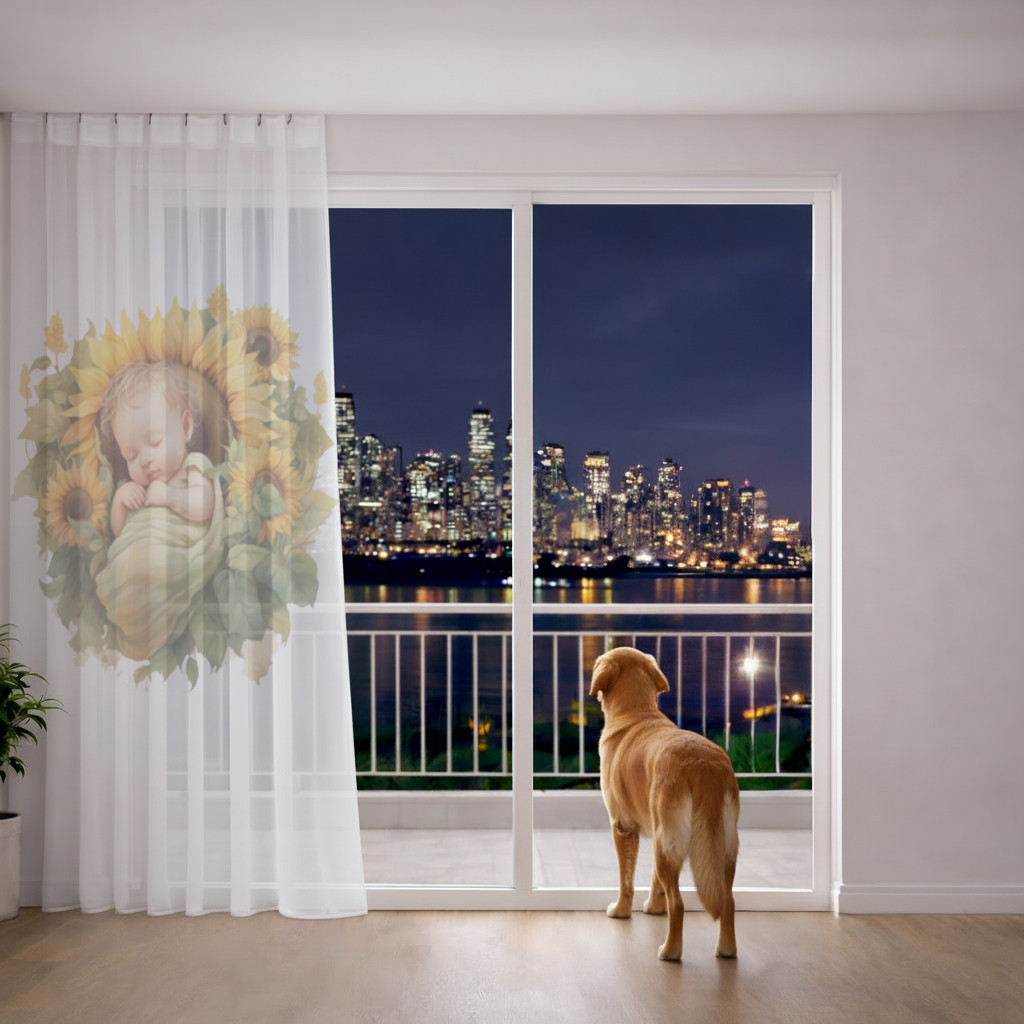 Sleeping Baby in Sunflower Sheer Curtain