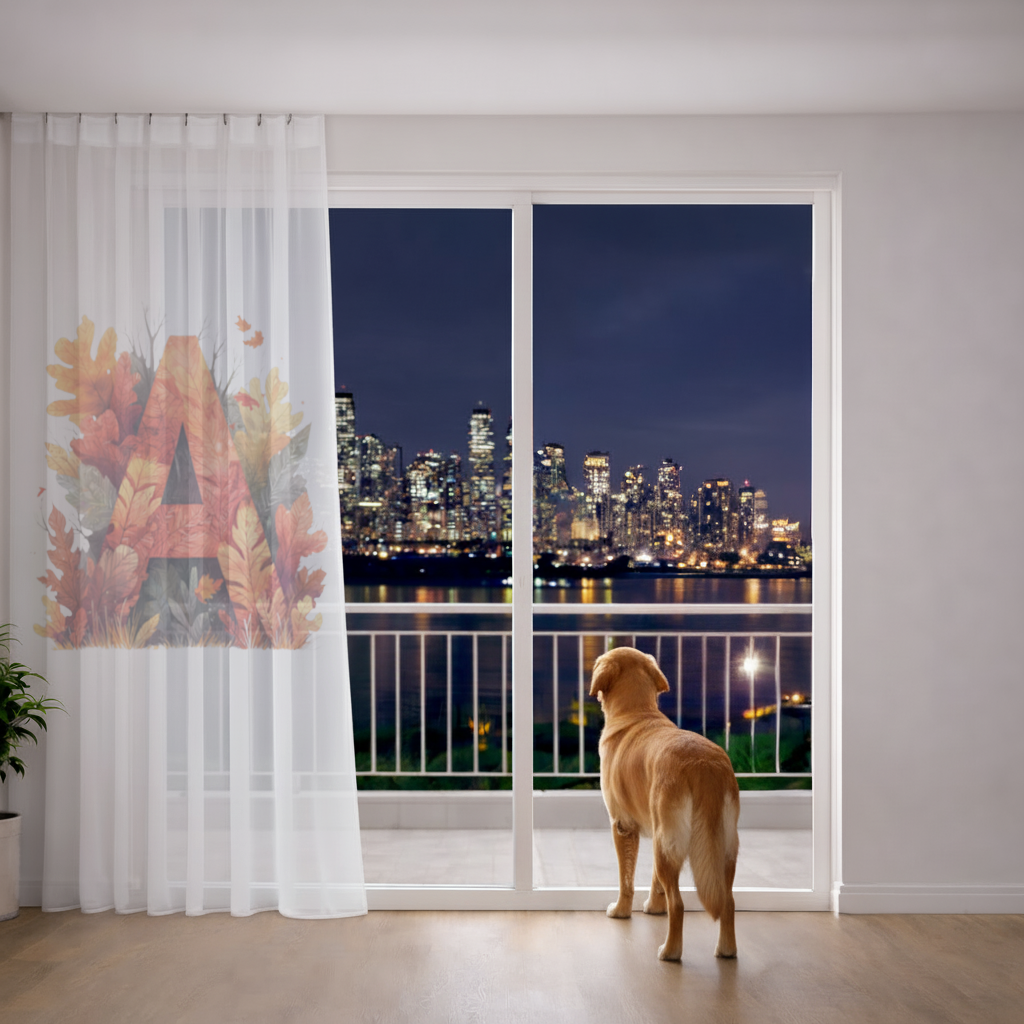 Autumn Leaf Letter A Monogram Sheer Curtain