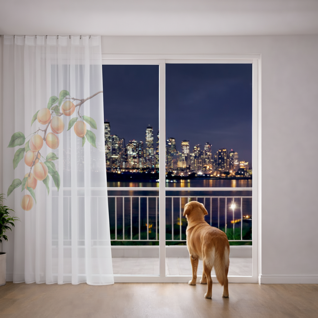 Ripe Orange Apricot Fruit Branch Sheer Curtain