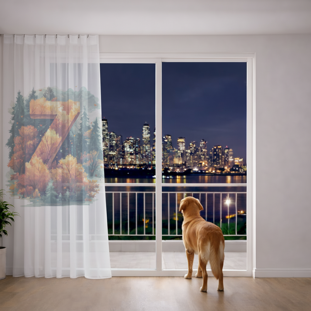 Autumn Leaf Forest Letter Z Sheer Curtain