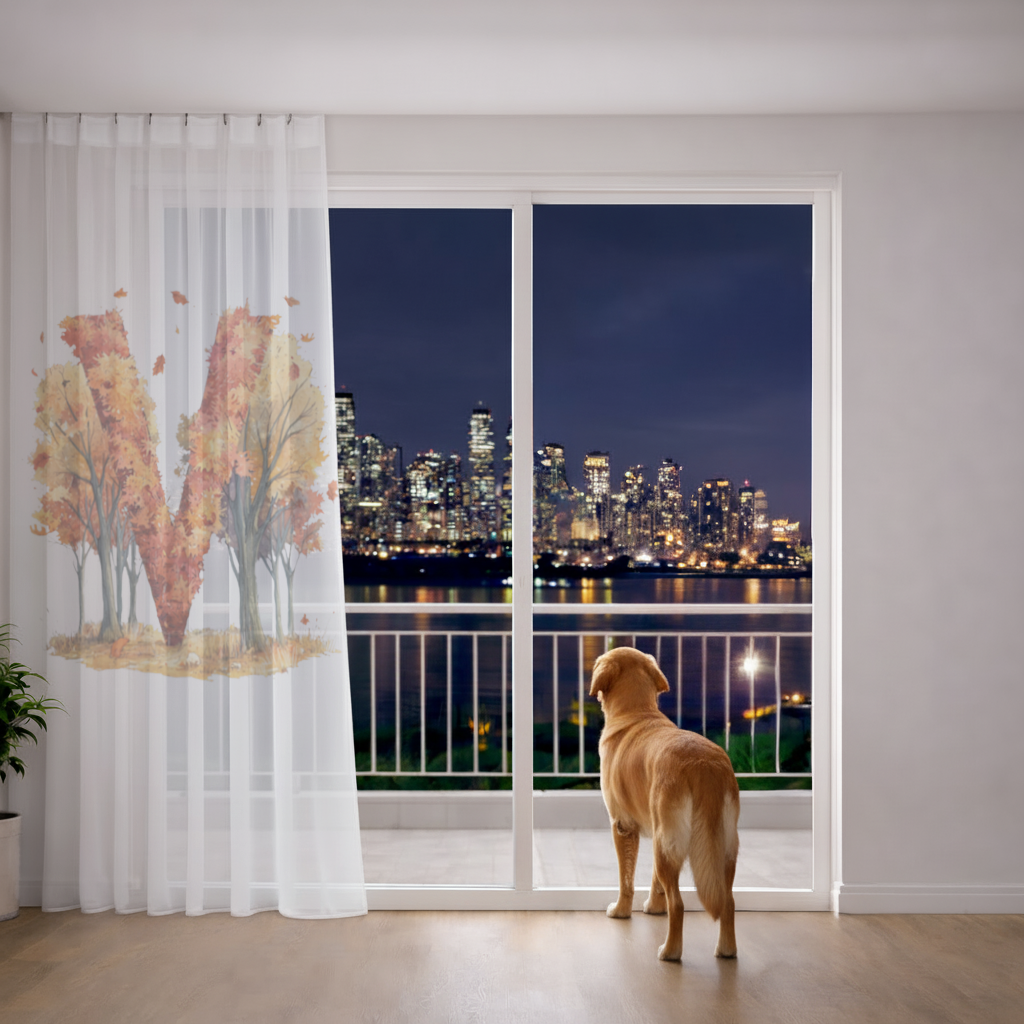 Orange Autumn Forest Letter M Sheer Curtain