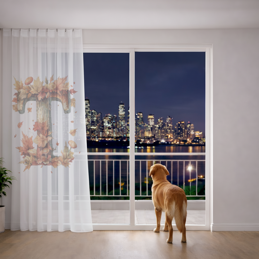 Autumn Leaf Wooden Letter T Sheer Curtain