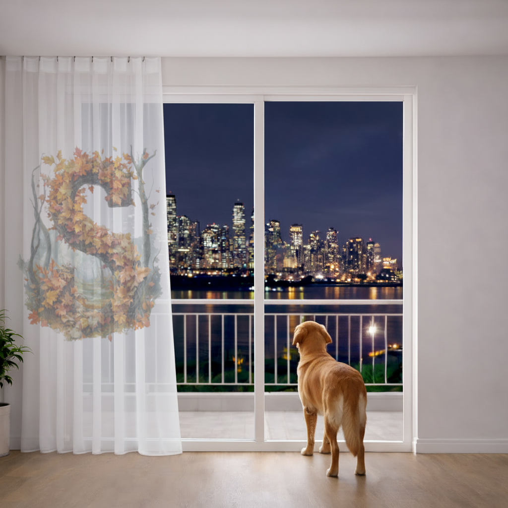 Autumn Maple Leaf Letter S Sheer Curtain