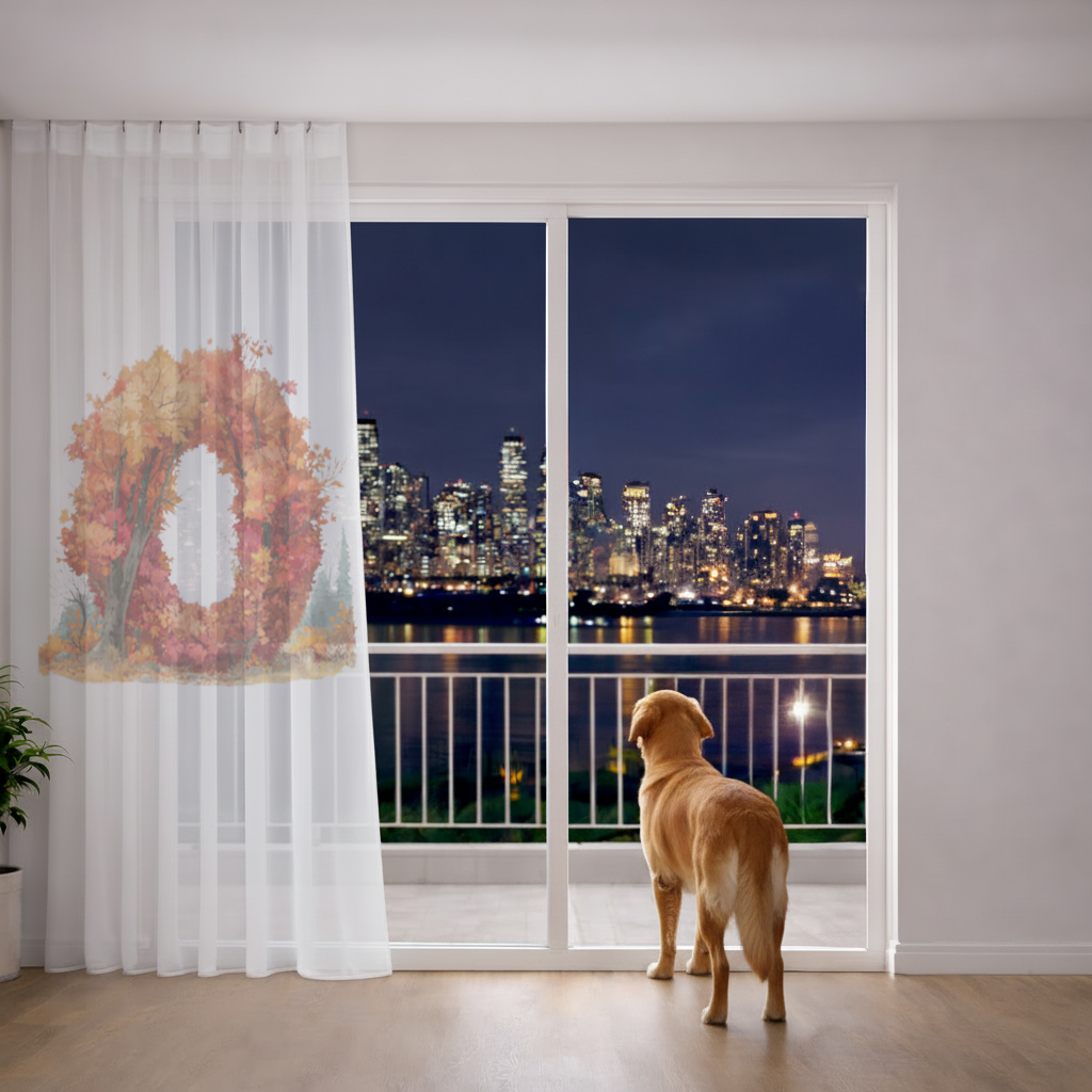 Autumn Leaf Letter O Sheer Curtain