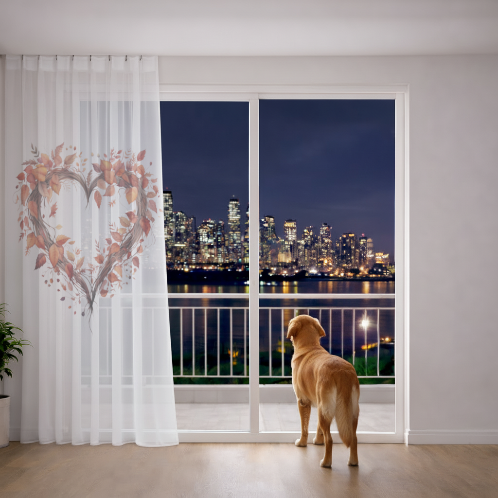 Autumn Leaves Heart Wreath Sheer Curtain