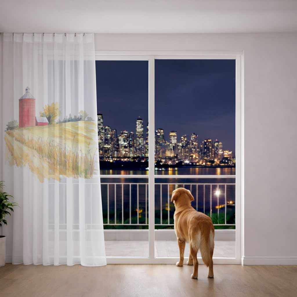 Kırmızı Silo ve Altın Buğday Tarlası Tül Perde