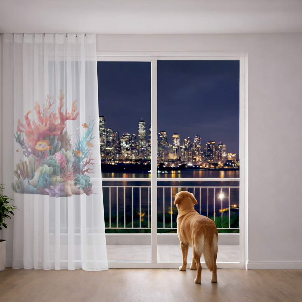 Vibrant Coral Reef and Tropical Fish Sheer Curtain