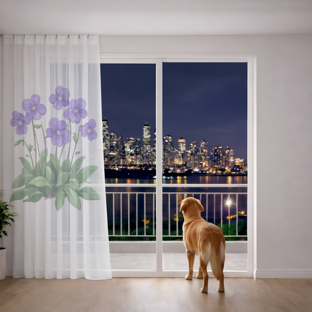 Kır Çiçekleri Mor Menekşeler Tül Perde