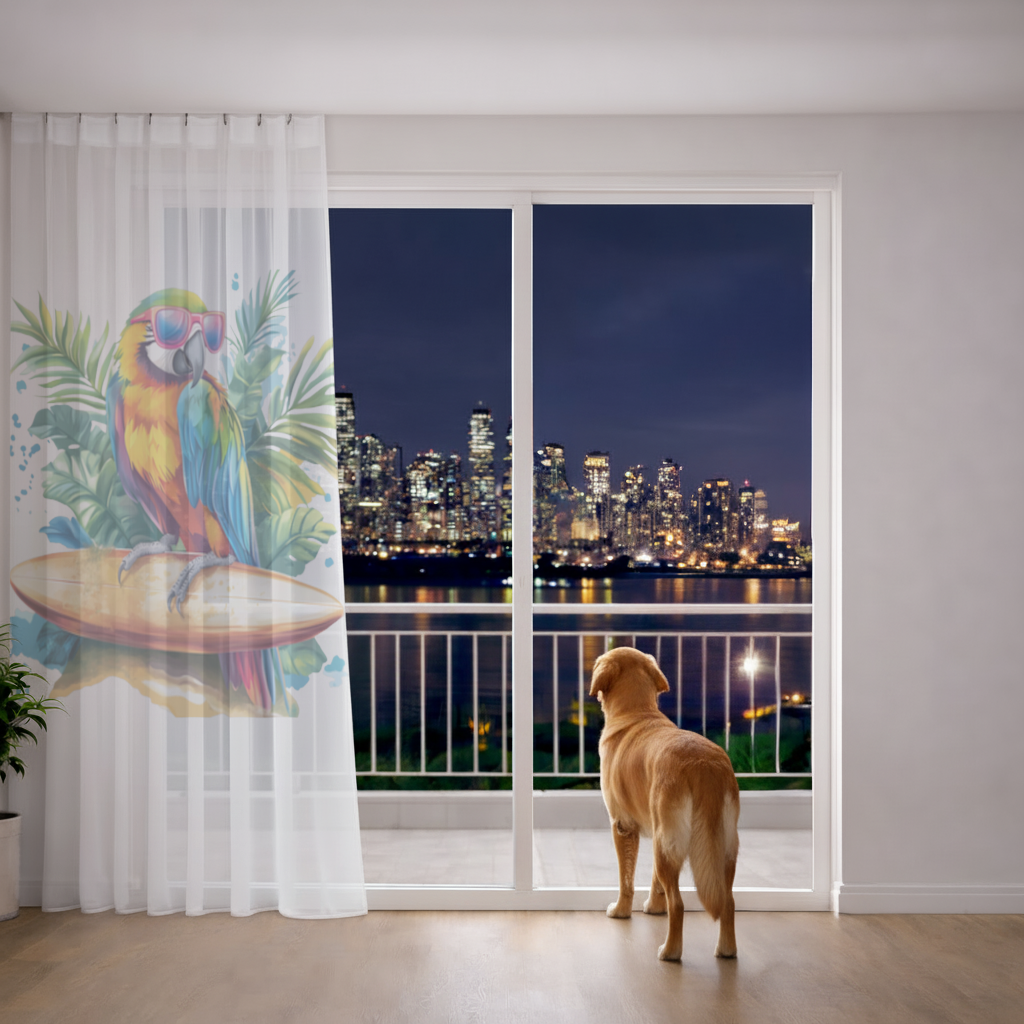 Surfing Parrot with Pink Sunglasses 