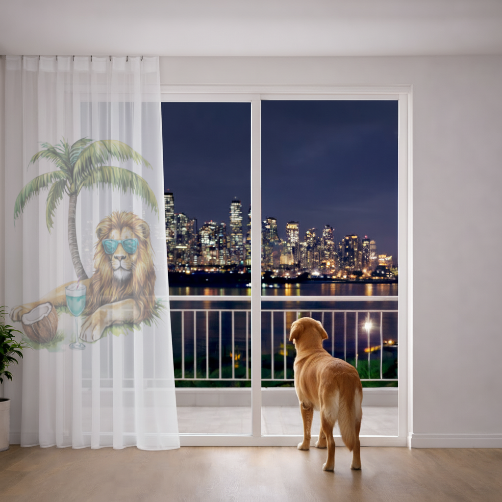 Summer Vibe Lion Under Palm Tree Sheer Curtain