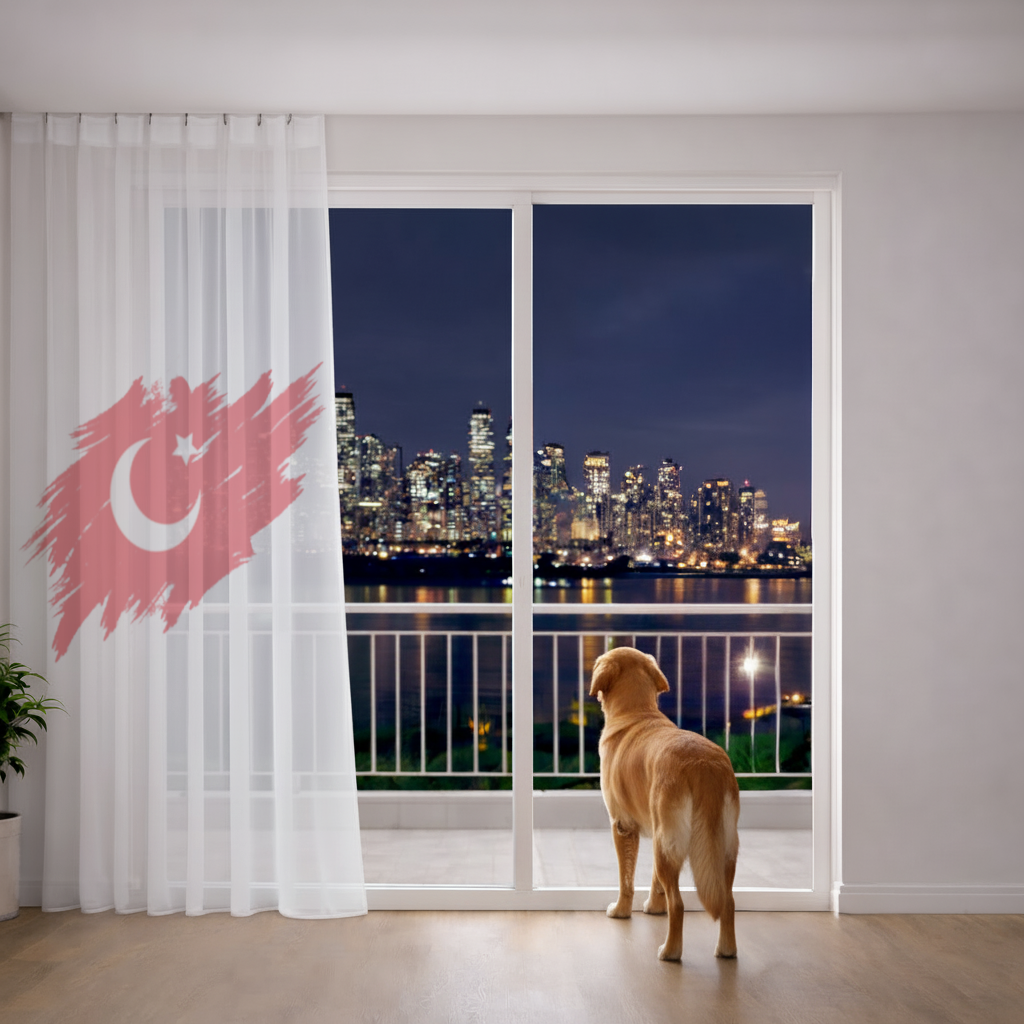 Fırça Darbeli Ay Yıldız Türkiye Bayrağı Tül Perde