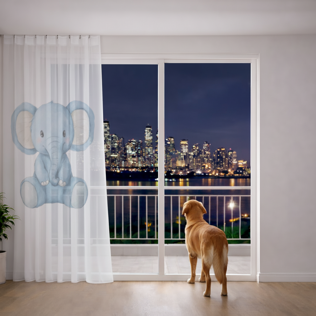 Mavi Suluboya Bebek Fil Tül Perde