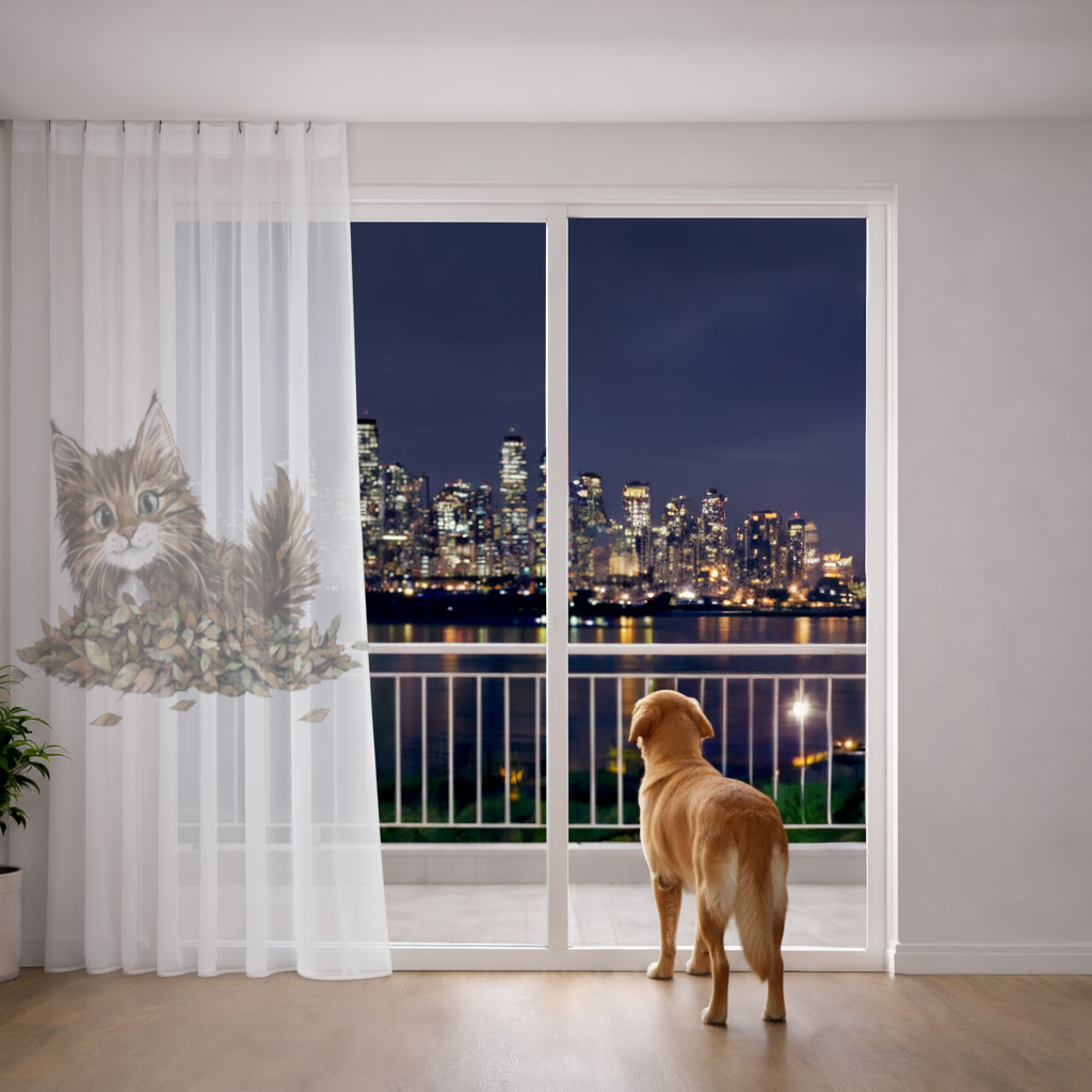 Cute Fluffy Kitten in Autumn Leaves 