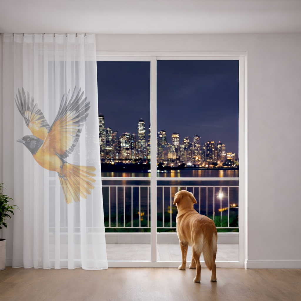 Watercolor Baltimore Oriole Sheer Curtain
