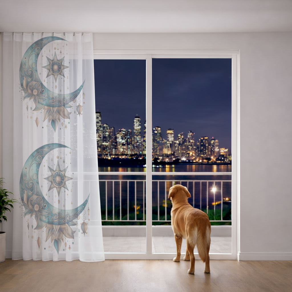 Boho Celestial Sun and Moon Sheer Curtain