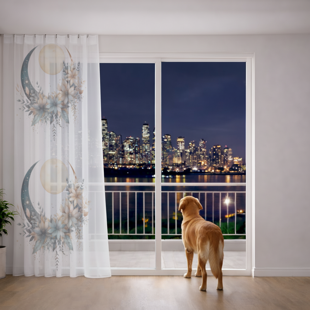 Celestial Boho Moon Floral Sheer Curtain