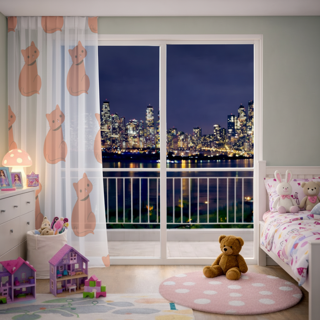 furry feline friends Sheer Curtain